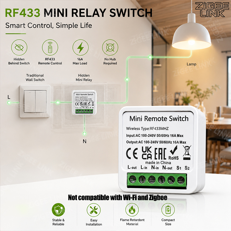 Diy Home Automation System - Mini Relé Inteligente RF433MHz 16A, Interruptor